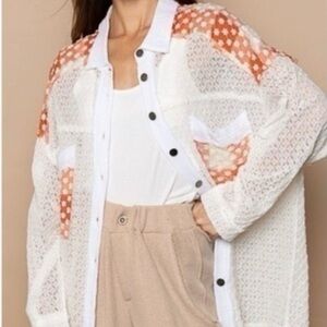 POL oversized lace button-up top shacket